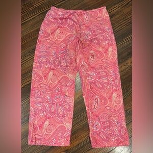 Ralph Lauren Pink Drawstring Cropped Wide Leg Capri Pajama Lounge Pant Sz S